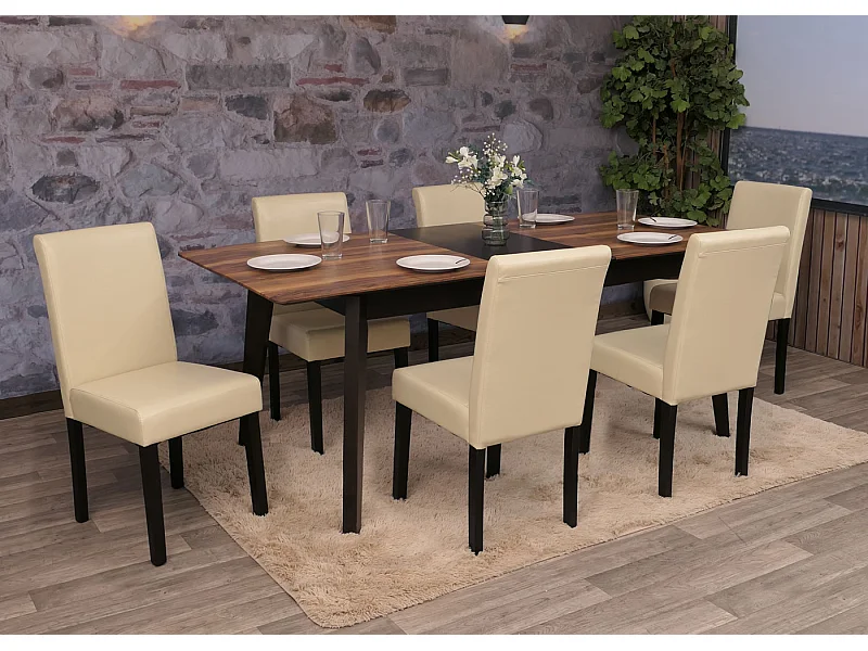 Conjunto de 6 cadeiras de jantar Littau em pele sintética,  imitação de pele, creme, pernas escuras
