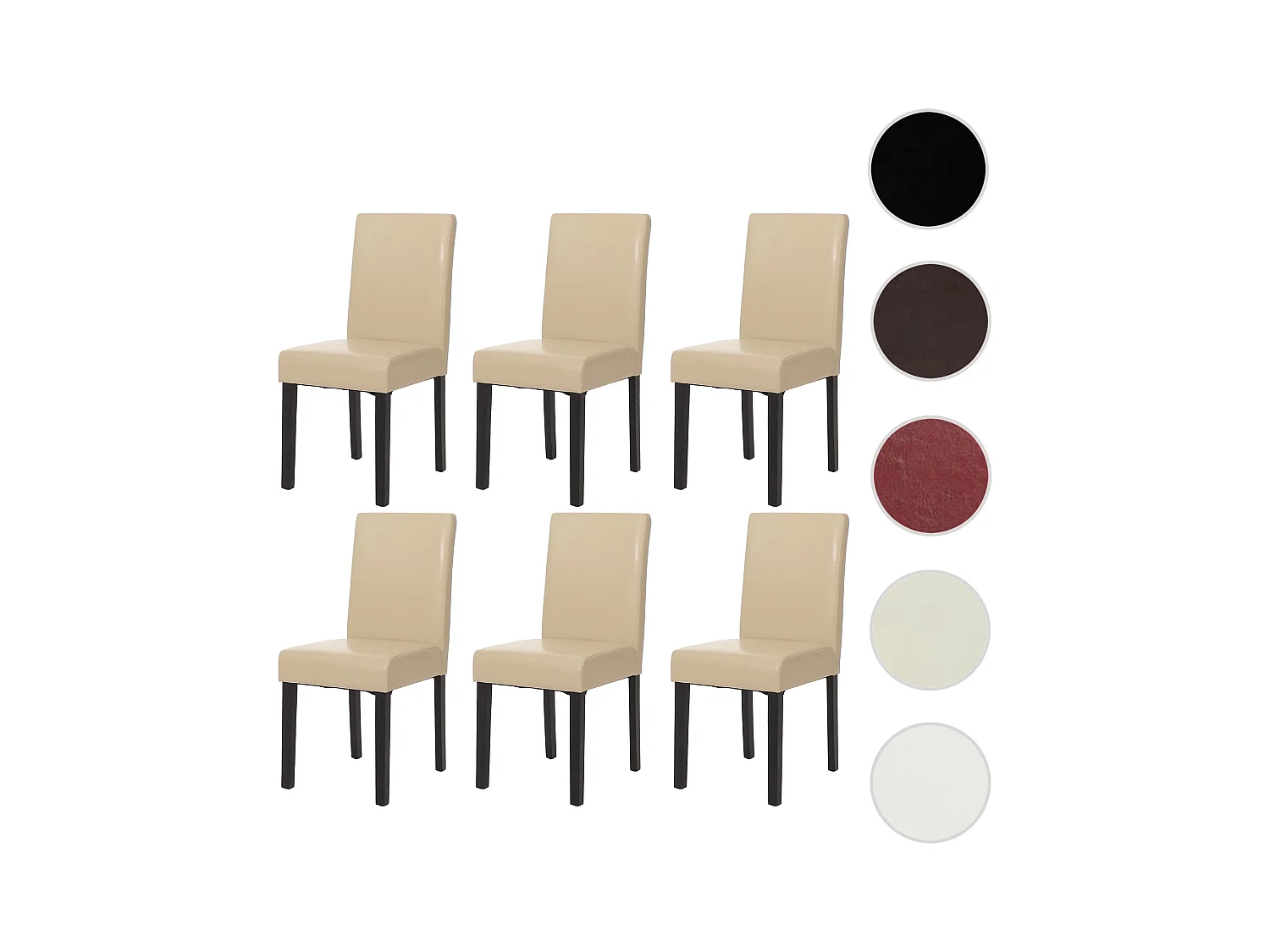 Chaise de salle à manger Littau similicuir (lot de 6),  simili-cuir, crème, pieds foncés