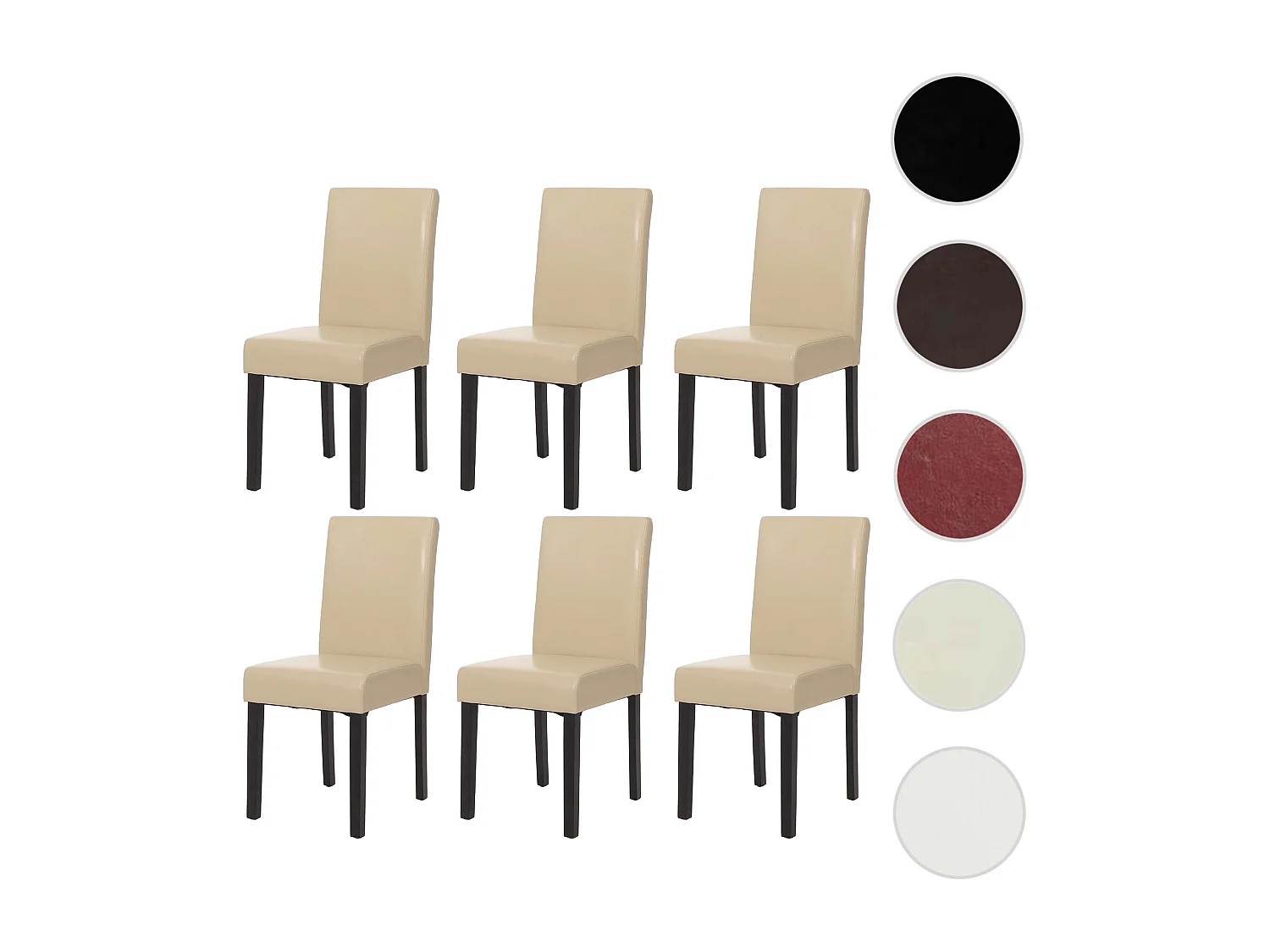Juego de 6 sillas de comedor Littau de piel sintética,  polipiel, crema, patas oscuras