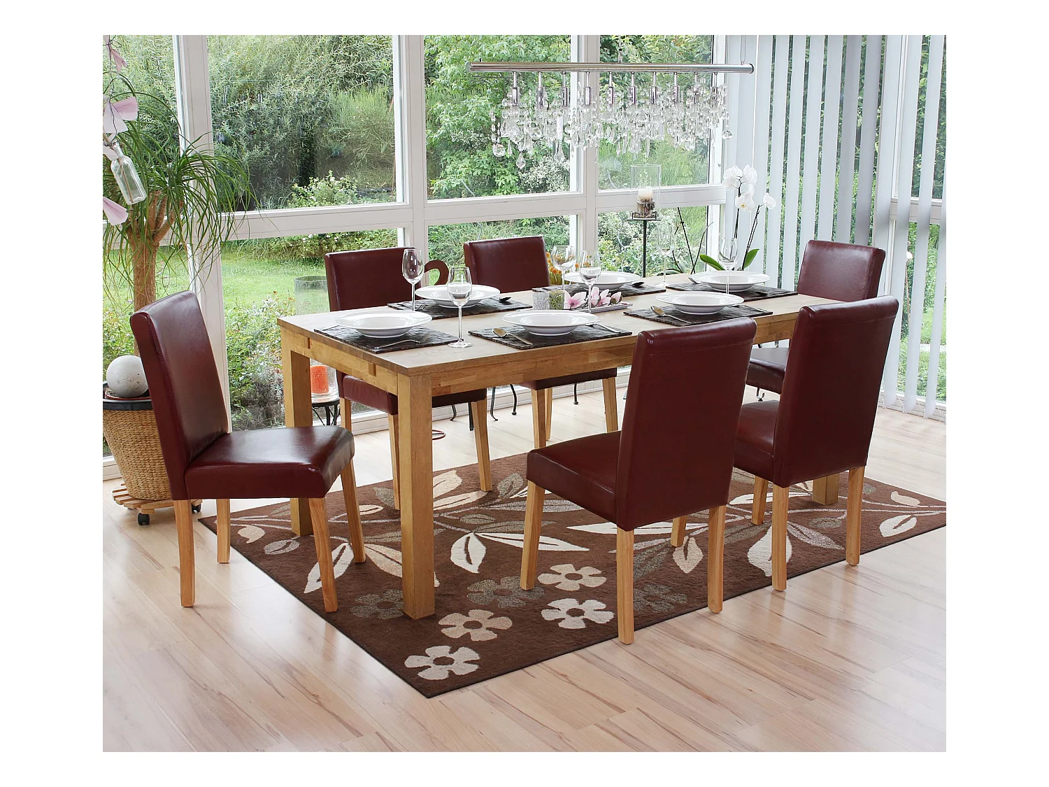 Chaise de salle à manger Littau similicuir (lot de 6),  simili-cuir, brun rouge, pieds clairs