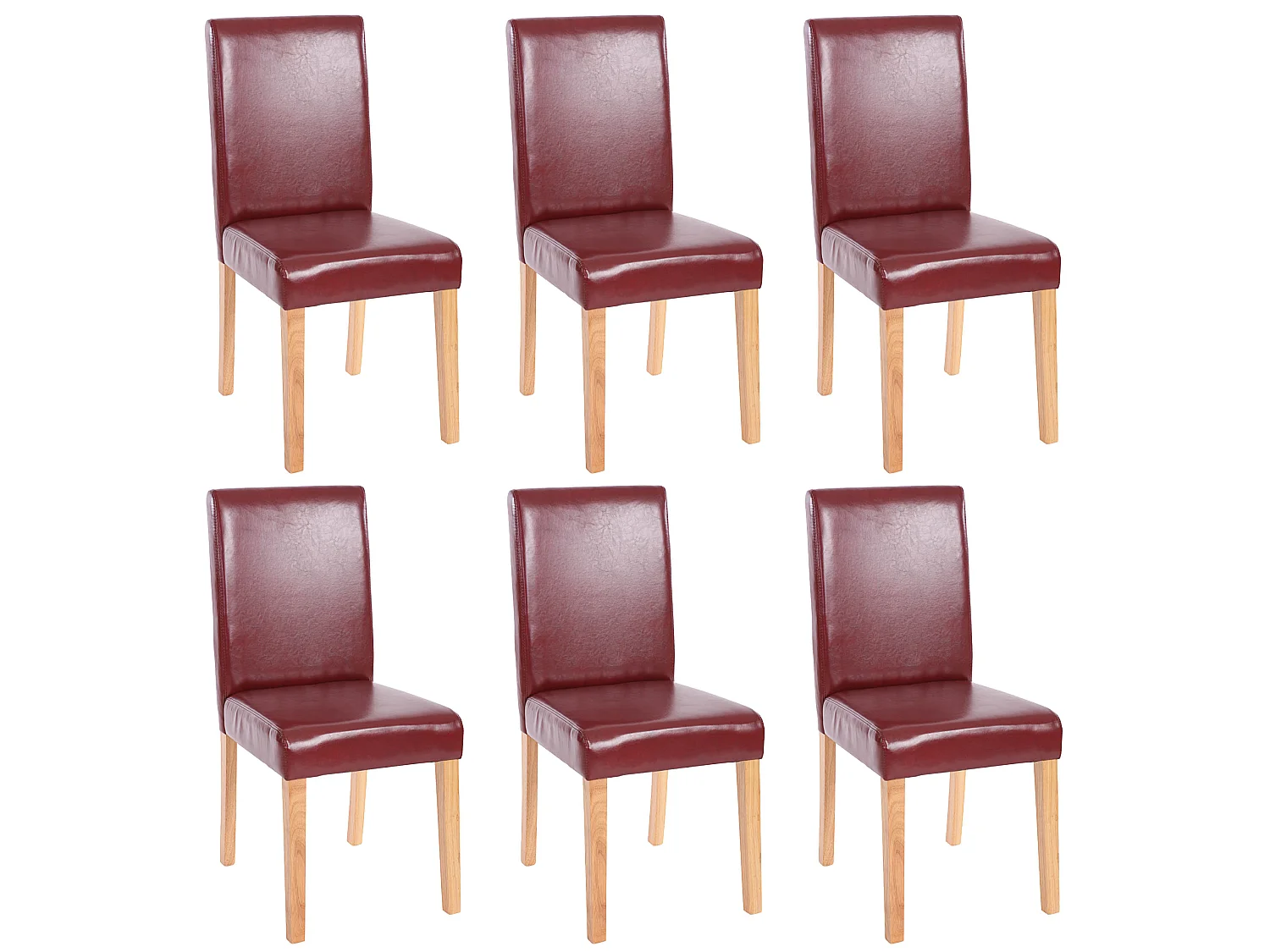 Chaise de salle à manger Littau similicuir (lot de 6),  simili-cuir, brun rouge, pieds clairs