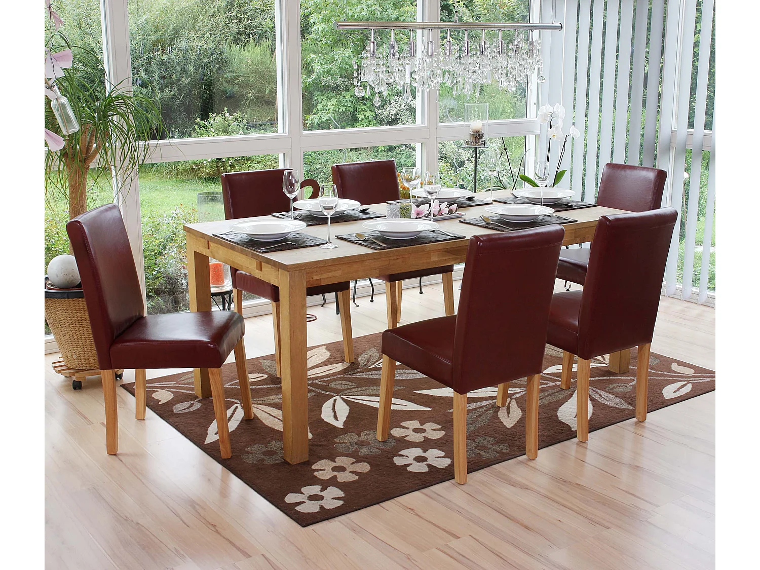 Chaise de salle à manger Littau similicuir (lot de 6),  simili-cuir, brun rouge, pieds clairs