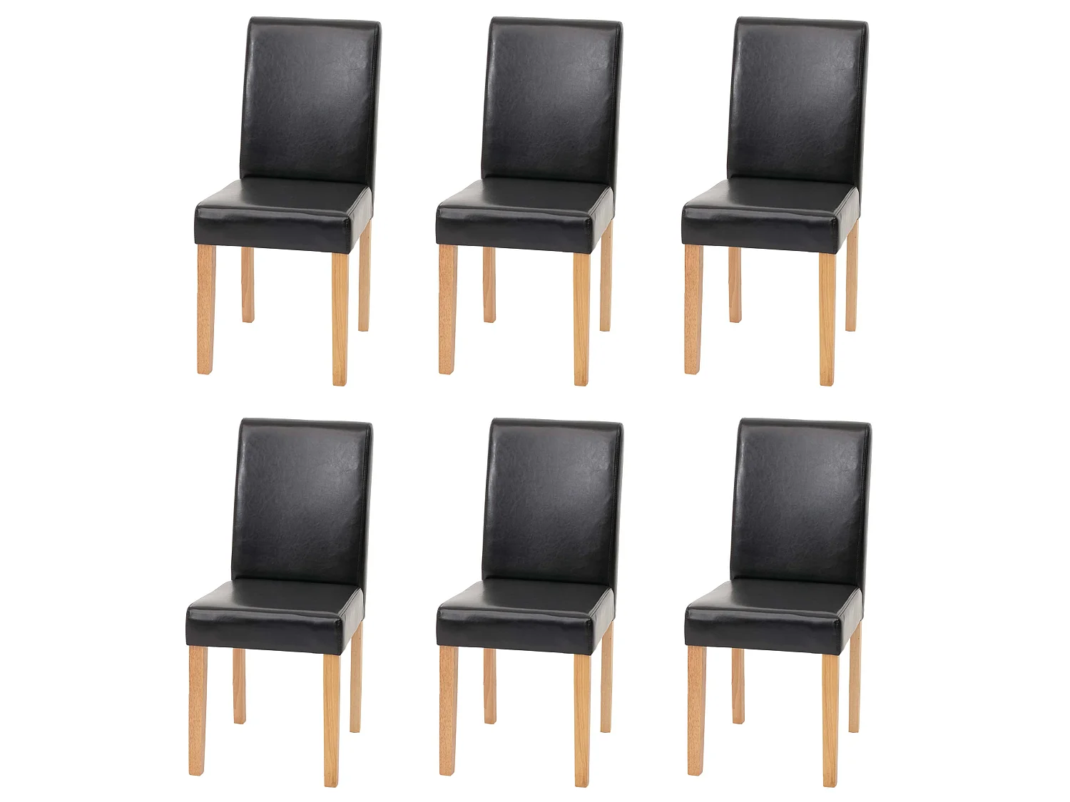 Eetkamerstoel Littau kunstleer 6-delige set,  kunstleer, zwart, lichtgekleurde poten