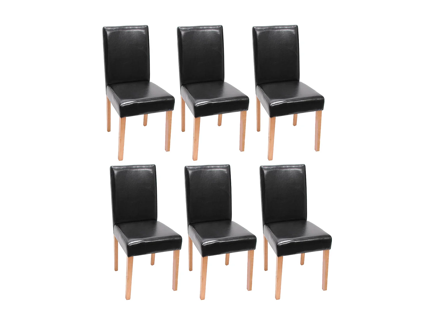 Eetkamerstoel Littau kunstleer 6-delige set,  kunstleer, zwart, lichtgekleurde poten