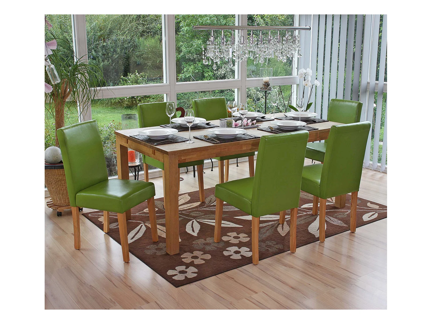 Chaise de salle à manger Littau similicuir (lot de 6),  simili-cuir, vert, pieds clairs