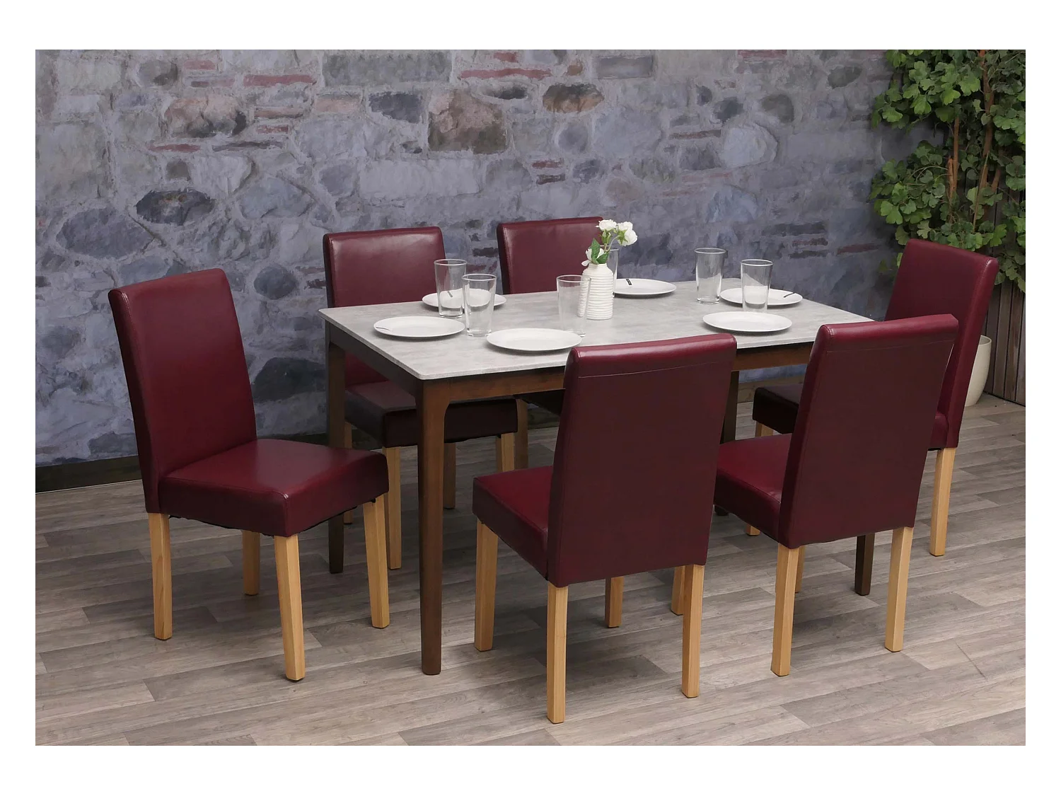 Chaise de salle à manger Littau similicuir (lot de 6),  simili-cuir, rouge, pieds clairs