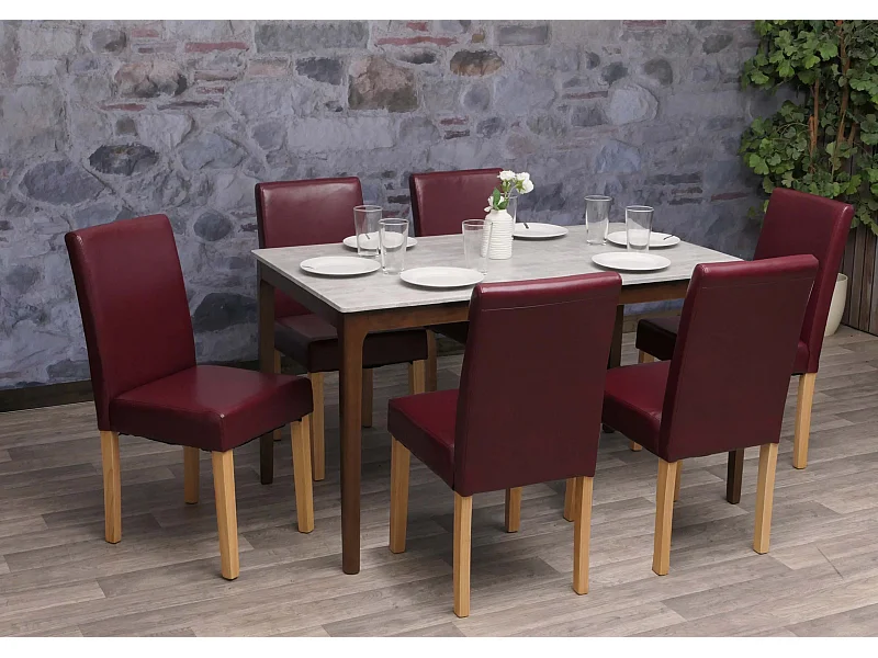 Set 6x sedie Littau ecopelle soggiorno cucina sala da pranzo 56x43x90cm rosso piedi chiari