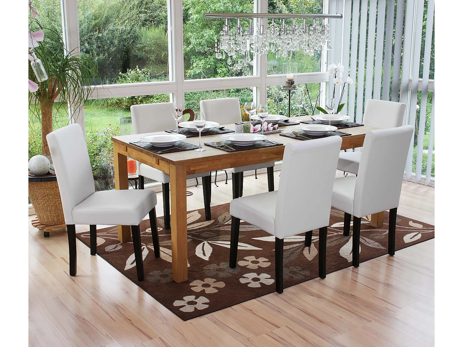 Chaise de salle à manger Littau similicuir (lot de 6),  simili-cuir, blanc mat, pieds foncés