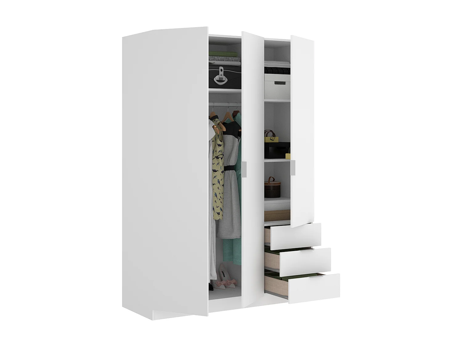 Roupeiro 3 portas e 3 gavetas C121 cm branco - LISTOWEL