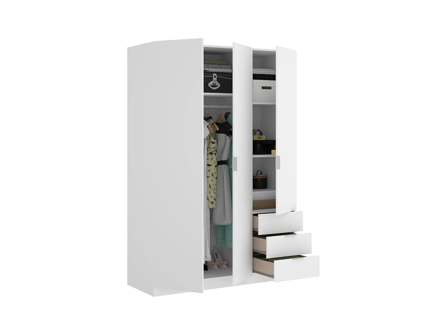 Armario de 3 puertas y 3 cajones - Ancho 121 cm - Blanco - LISTOWEL