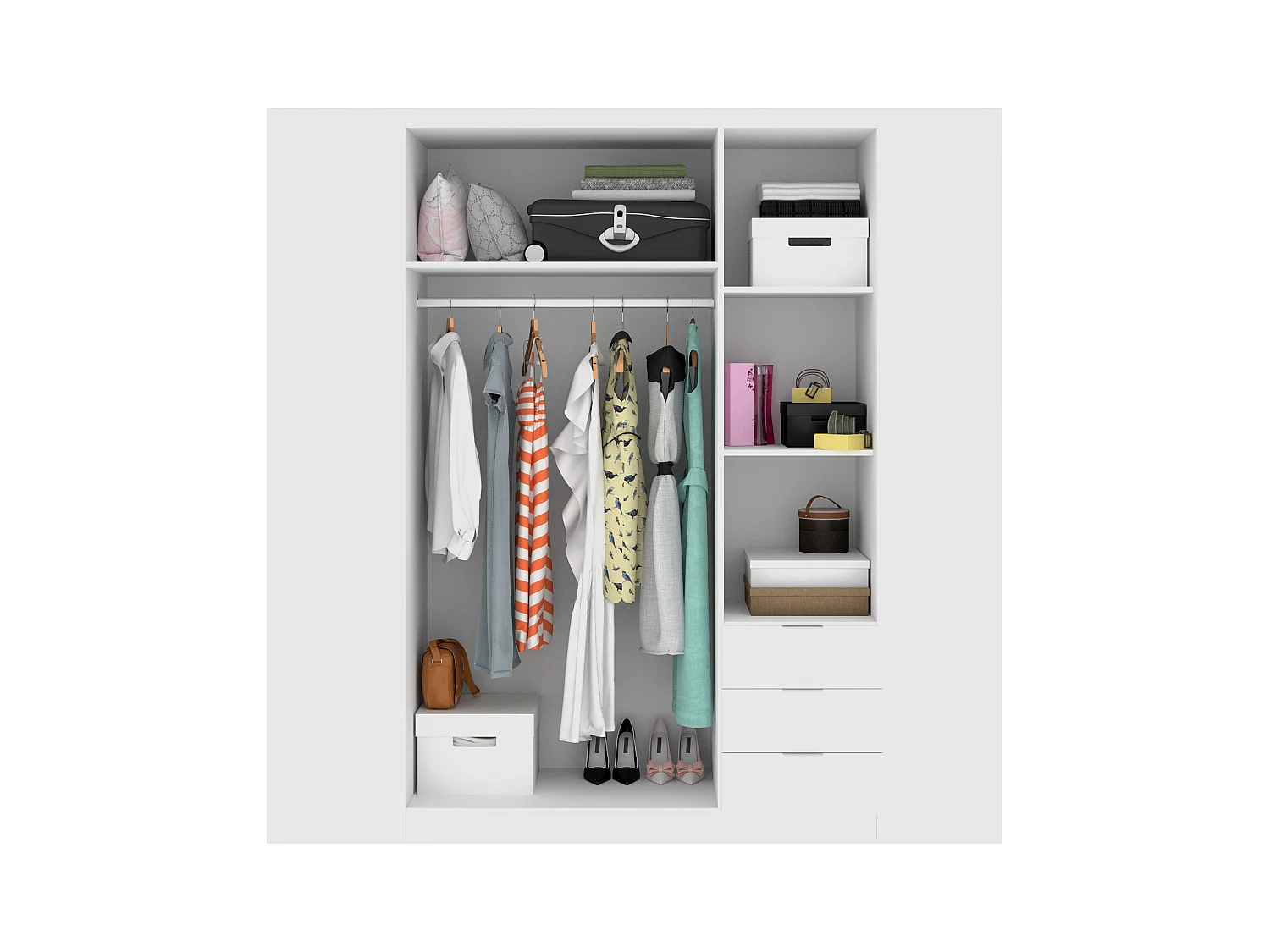 Armario de 3 puertas y 3 cajones - Ancho 121 cm - Blanco - LISTOWEL