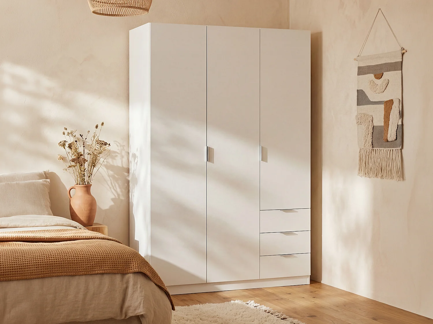 Kleiderschrank mit 3 Türen & 3 Schubladen - 121 cm - Weiß - LISTOWEL