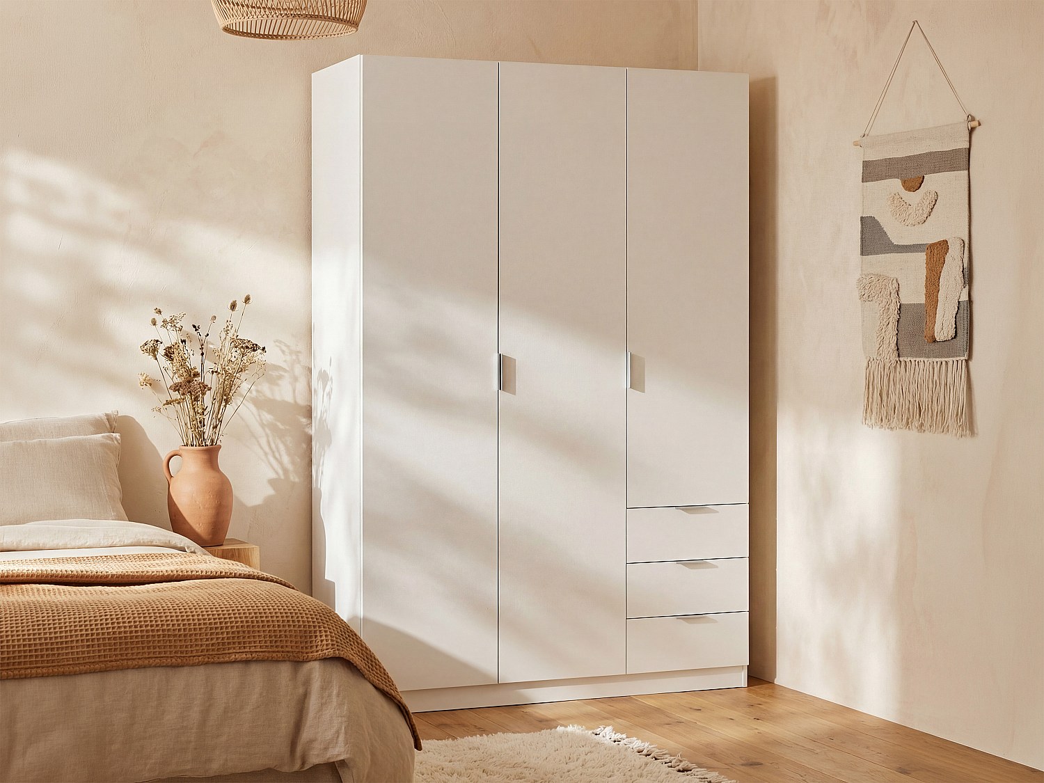 Kleiderschrank mit 3 Türen & 3 Schubladen - 121 cm - Weiß - LISTOWEL