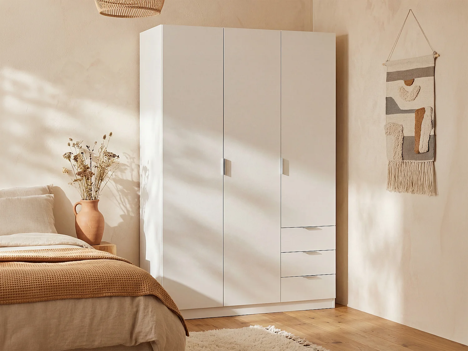 Wardrobe with 3 doors and 3 drawers - L121 cm - White - LISTOWEL