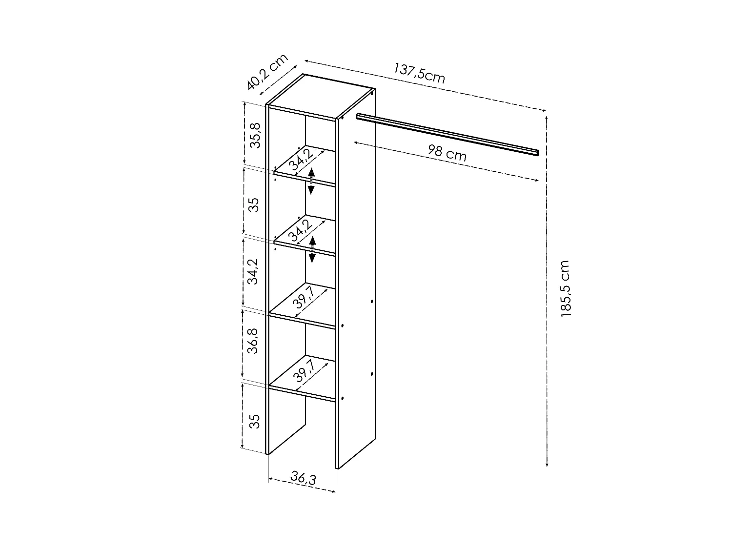 Garderob med väggmonterad klädstång - L137 cm - Vit - GAETAN