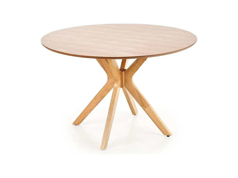 Table de salle à manger ronde avec pieds en bois massif et plateau plaqué chêne naturel Racoon