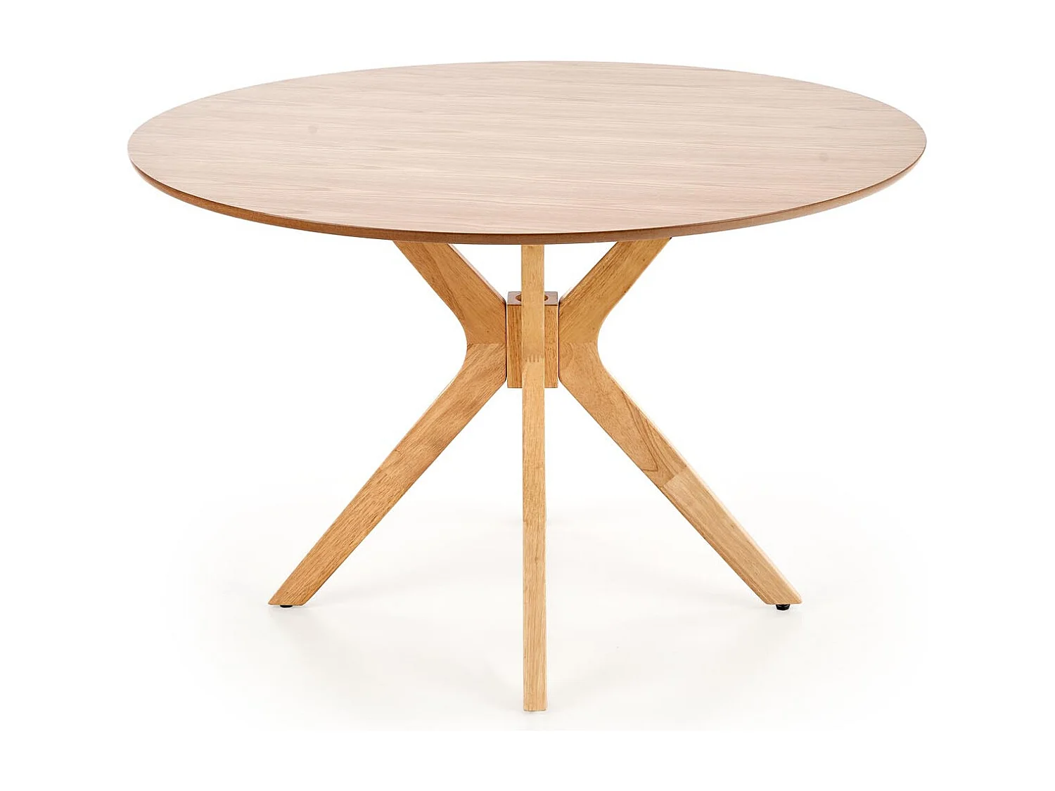 Tavolo da pranzo rotondo con gambe in legno massiccio e piano impiallacciato in rovere naturale Racoon