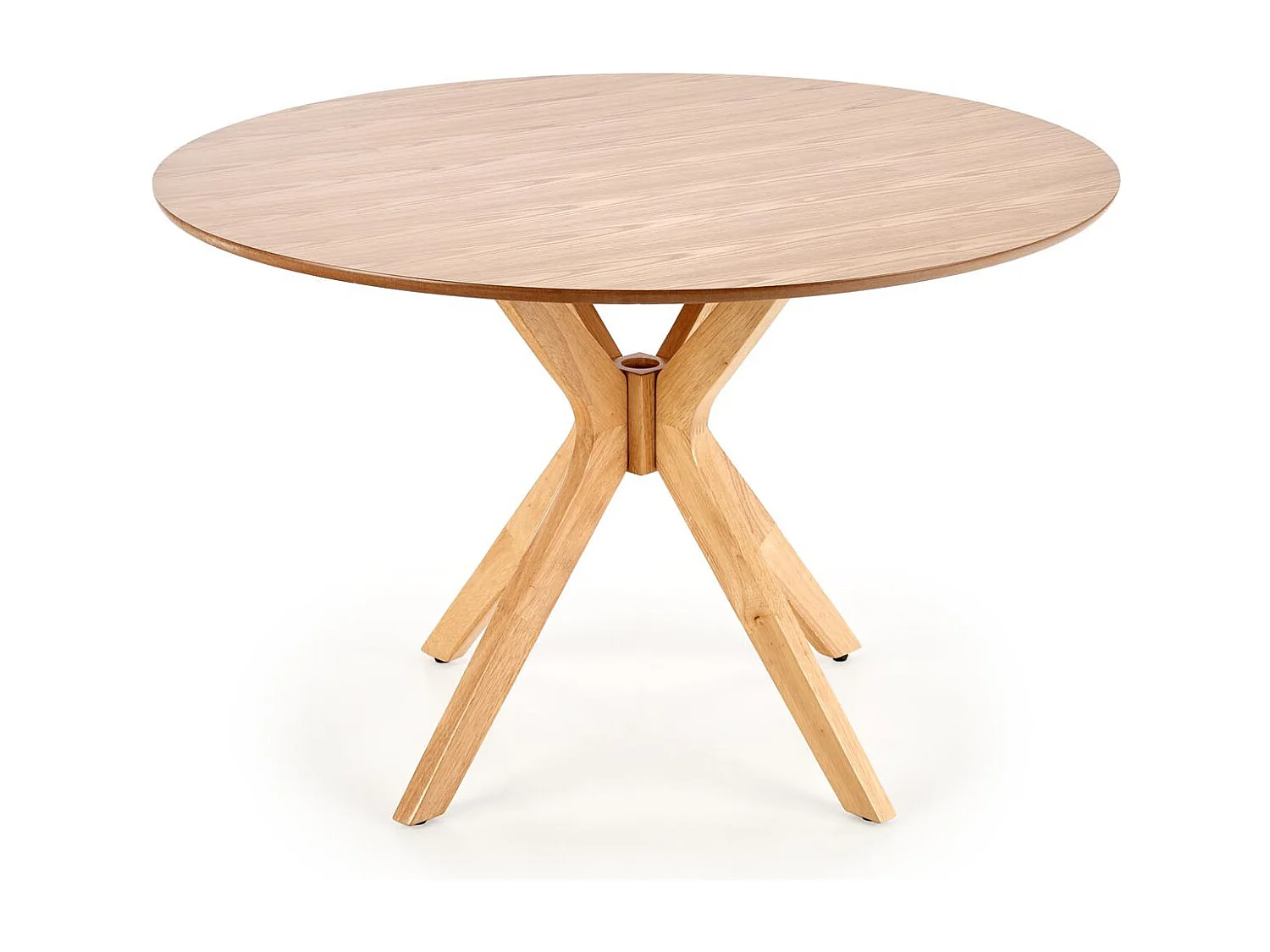 Tavolo da pranzo rotondo con gambe in legno massiccio e piano impiallacciato in rovere naturale Racoon