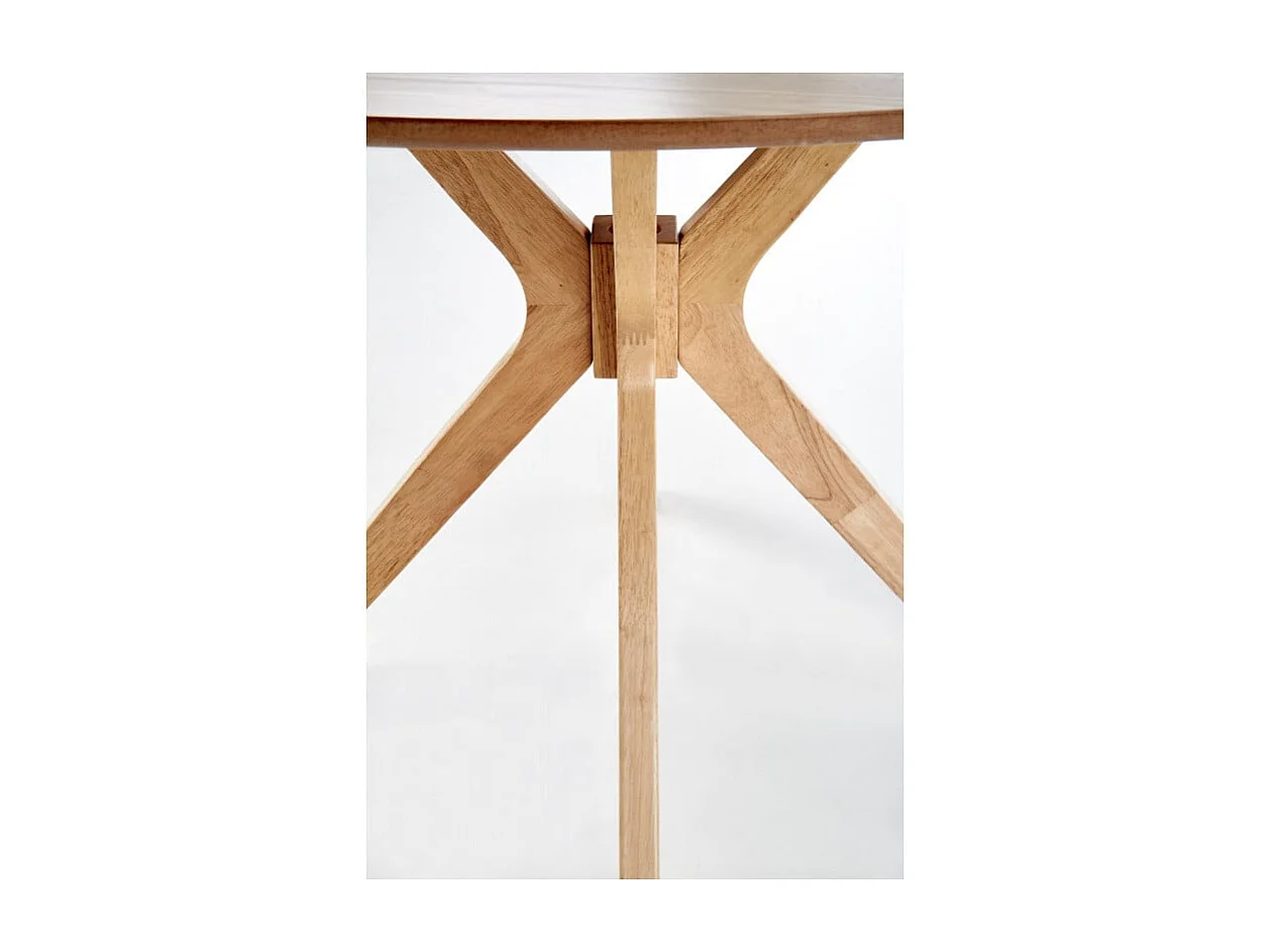 Tavolo da pranzo rotondo con gambe in legno massiccio e piano impiallacciato in rovere naturale Racoon