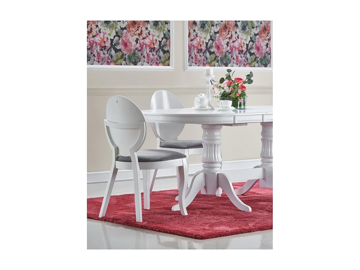 Table de salle à manger extensible blanche avec structure en bois massif Roma