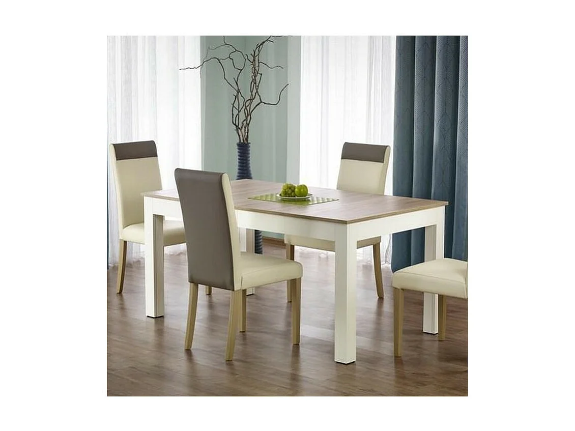 Table salle a manger 160-300 cm bois et blanc Melino