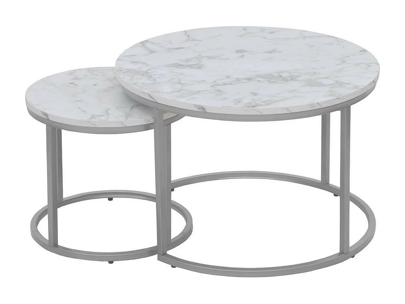 Ensemble de deux tables basses rondes aspect marbre blanc Alicia