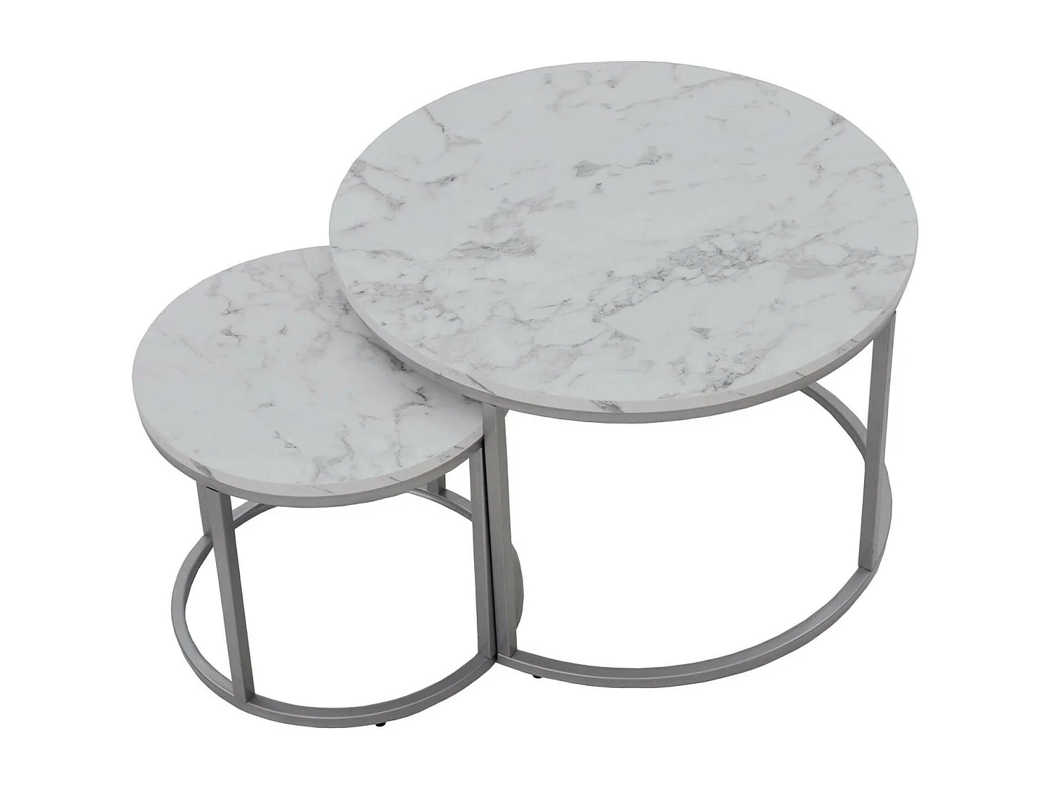 Ensemble de deux tables basses rondes aspect marbre blanc Alicia