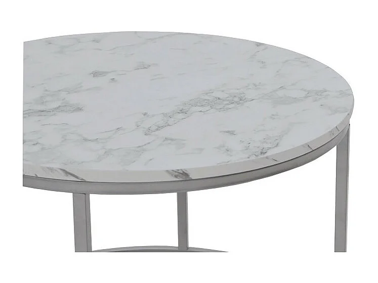 Ensemble de deux tables basses rondes aspect marbre blanc Alicia