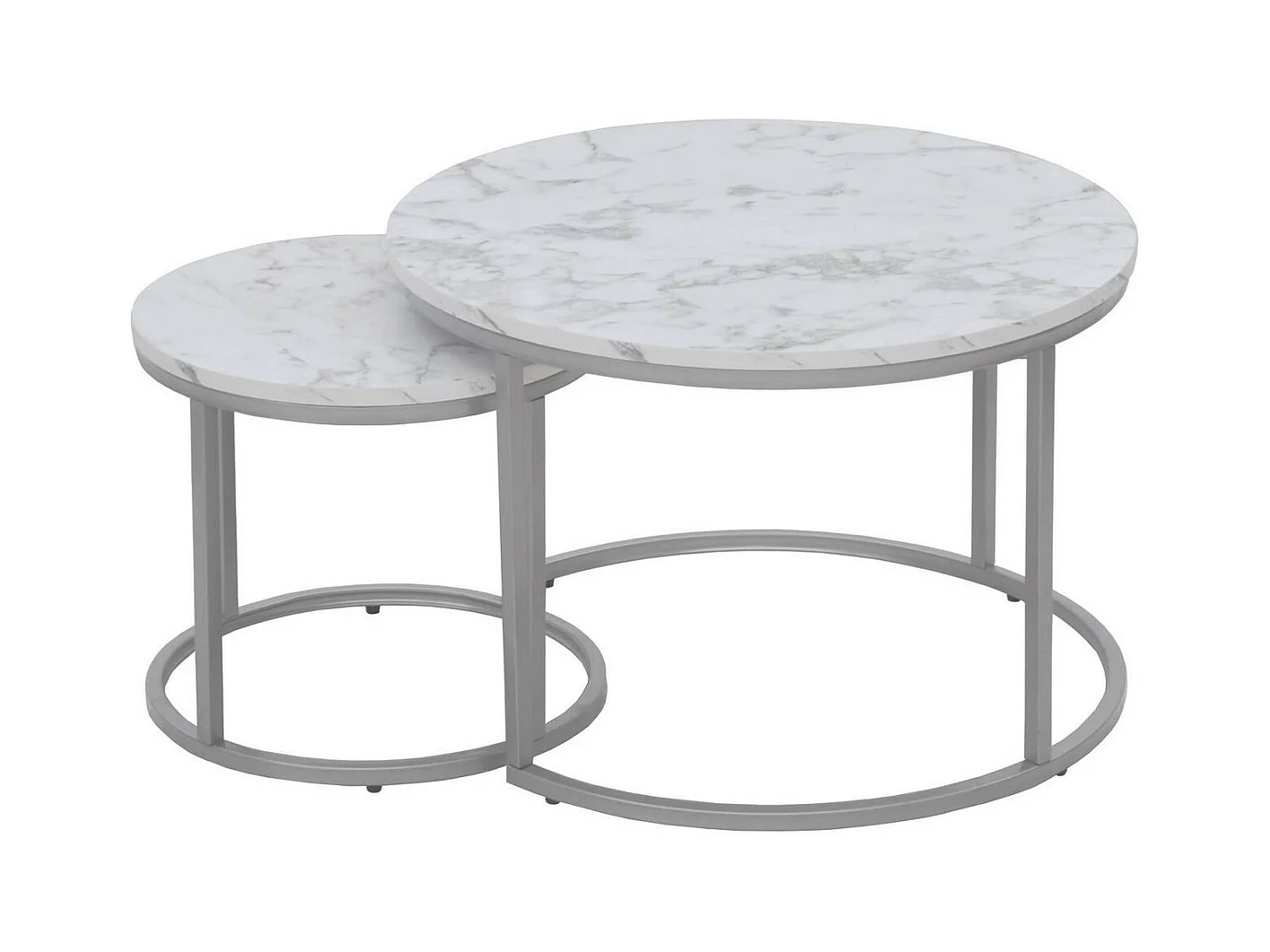 Ensemble de deux tables basses rondes aspect marbre blanc Alicia
