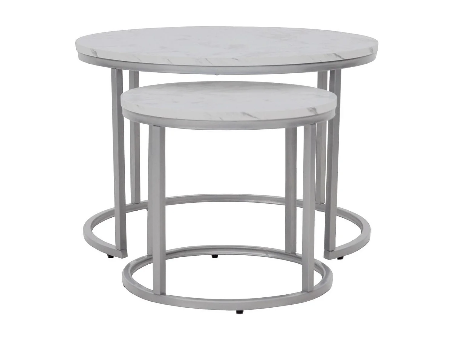 Ensemble de deux tables basses rondes aspect marbre blanc Alicia