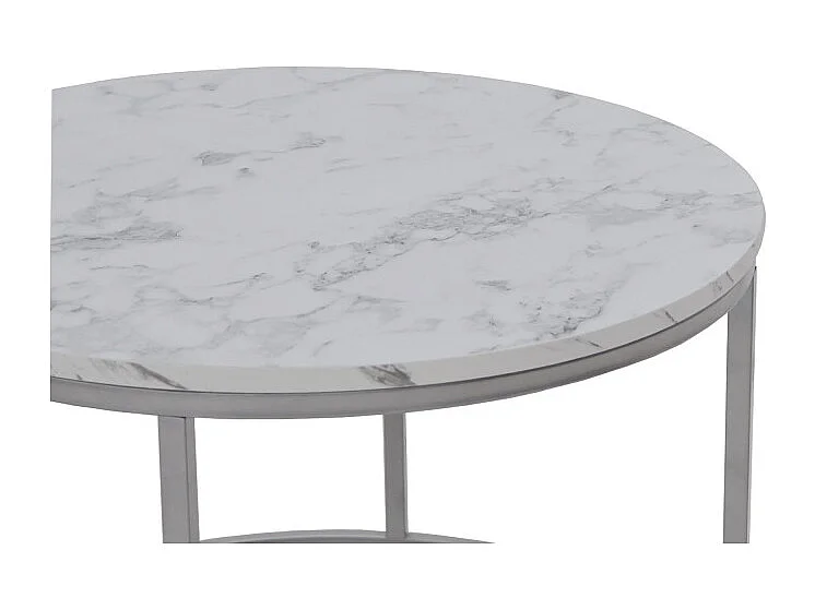 Ensemble de deux tables basses rondes aspect marbre blanc Alicia