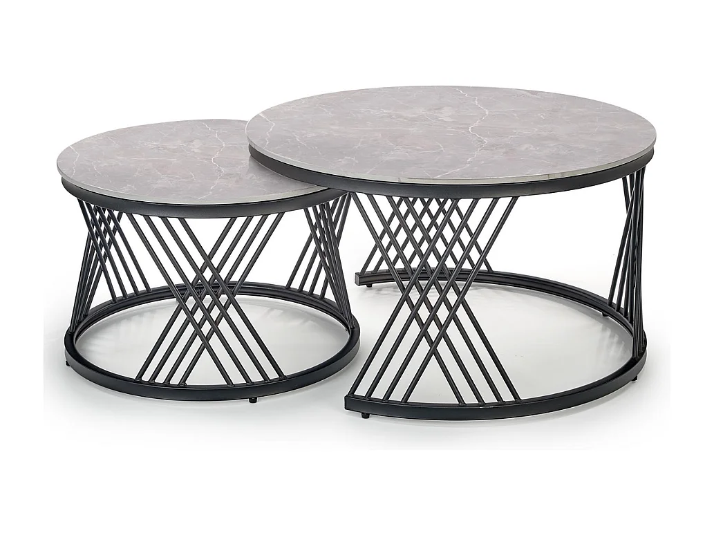 Ensemble de deux tables gigognes avec plateau aspect marbre gris MANOLO