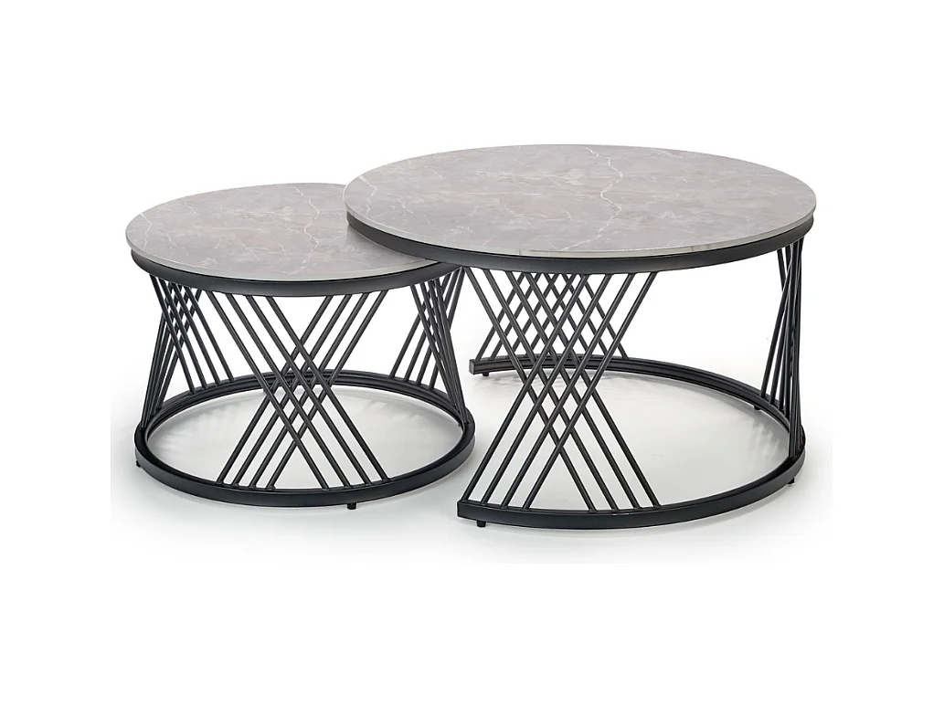 Ensemble de deux tables gigognes avec plateau aspect marbre gris MANOLO