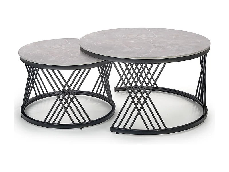 Ensemble de deux tables gigognes avec plateau aspect marbre gris MANOLO