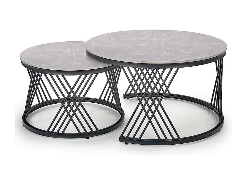 Ensemble de deux tables gigognes avec plateau aspect marbre gris MANOLO