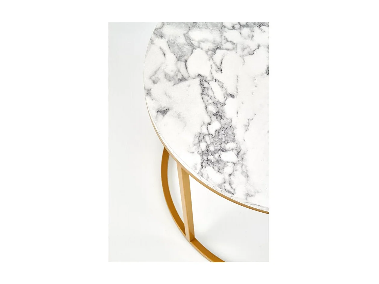 Tables gigognes rondes avec plateau style marbre et structure en métal doré Troie