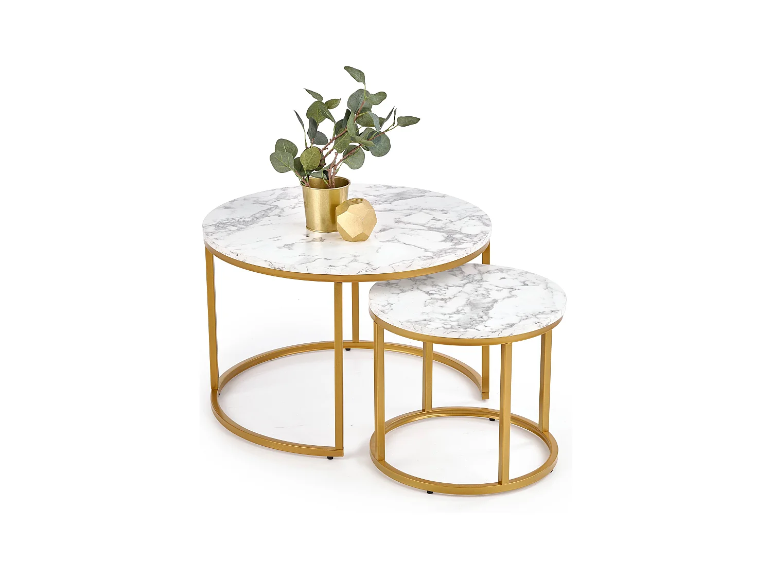 Mesas nido redondas Troie con tablero de mármol y estructura de metal dorado