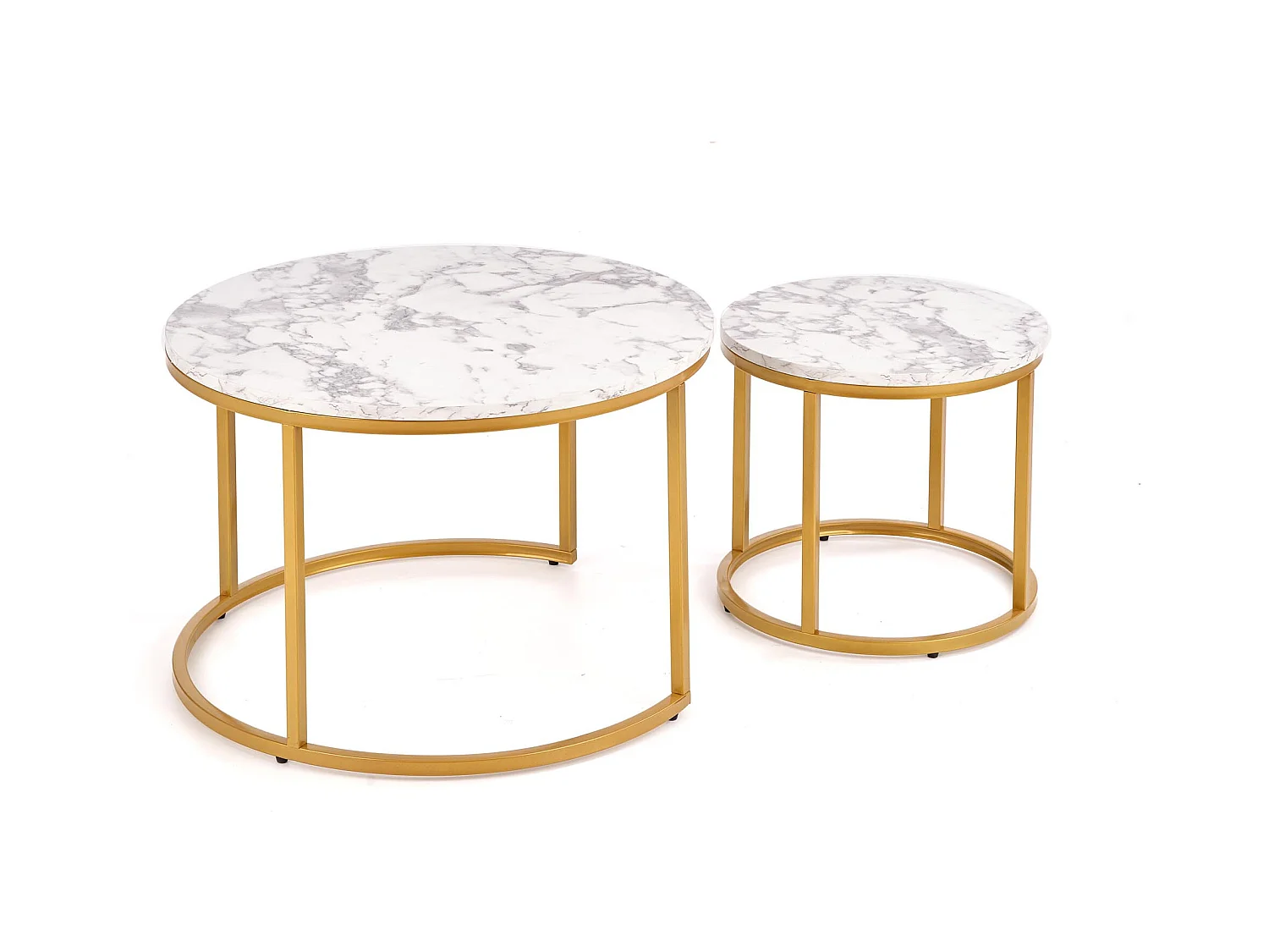 Mesas nido redondas Troie con tablero de mármol y estructura de metal dorado