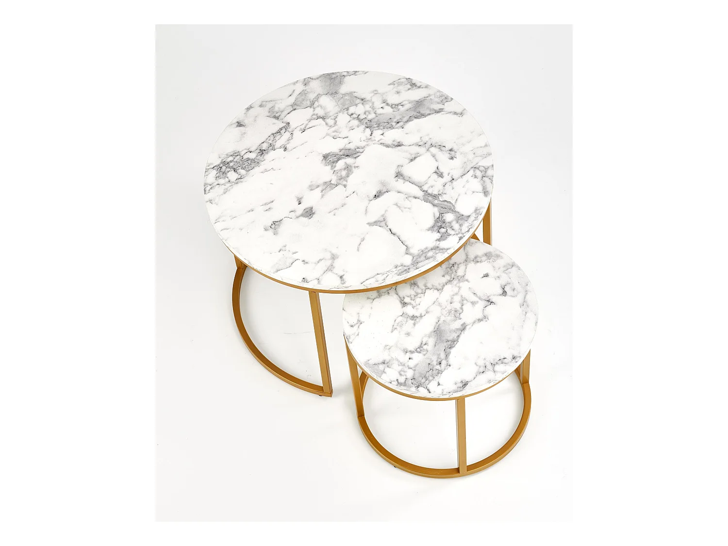 Mesas nido redondas Troie con tablero de mármol y estructura de metal dorado