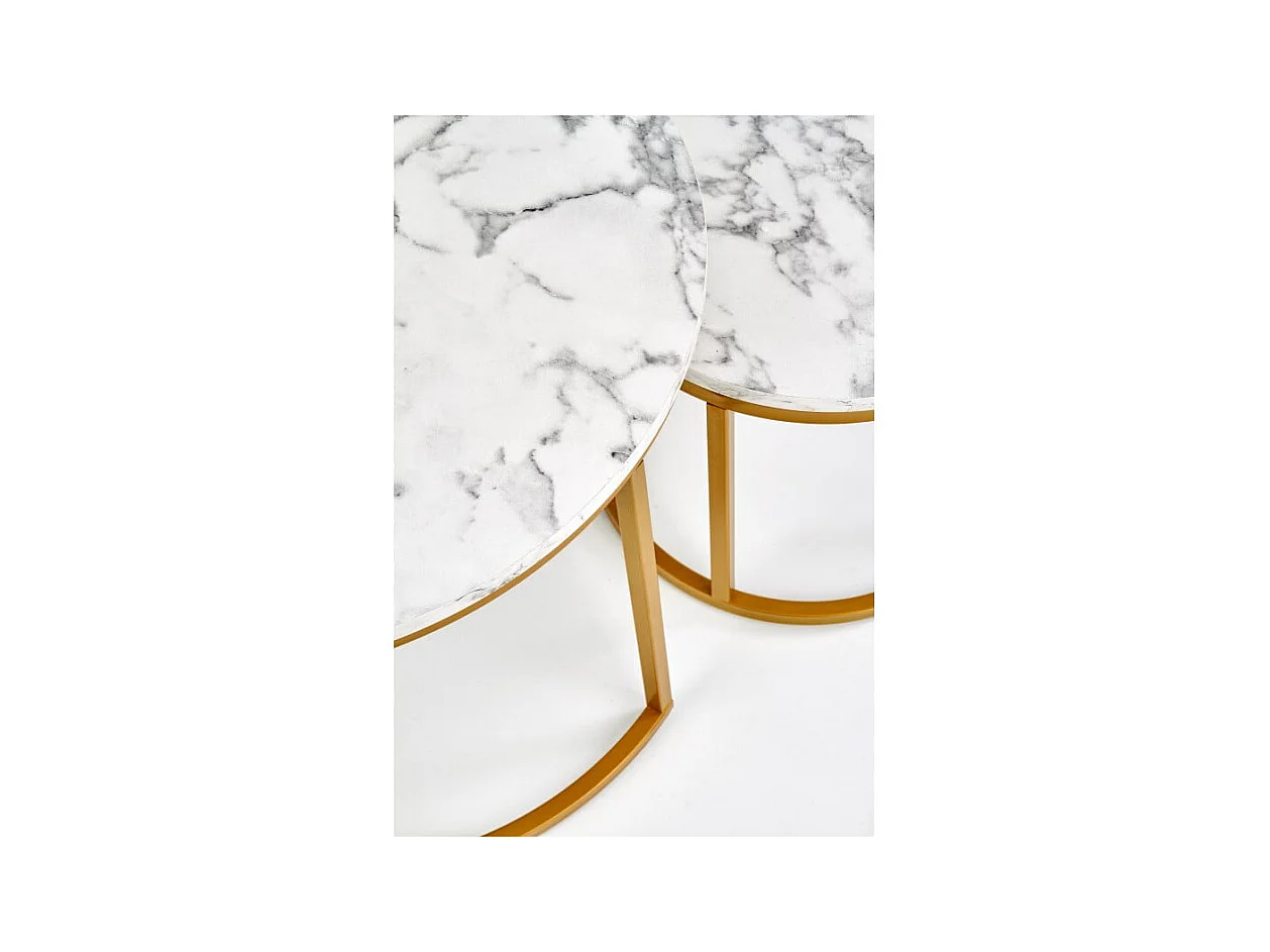 Mesas nido redondas Troie con tablero de mármol y estructura de metal dorado