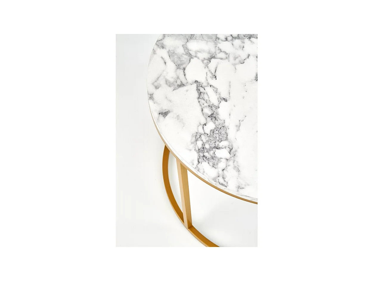 Mesas nido redondas Troie con tablero de mármol y estructura de metal dorado