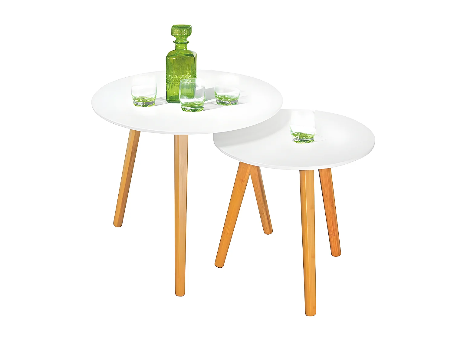 Tables gigognes scandinaves blanc et bois Stock