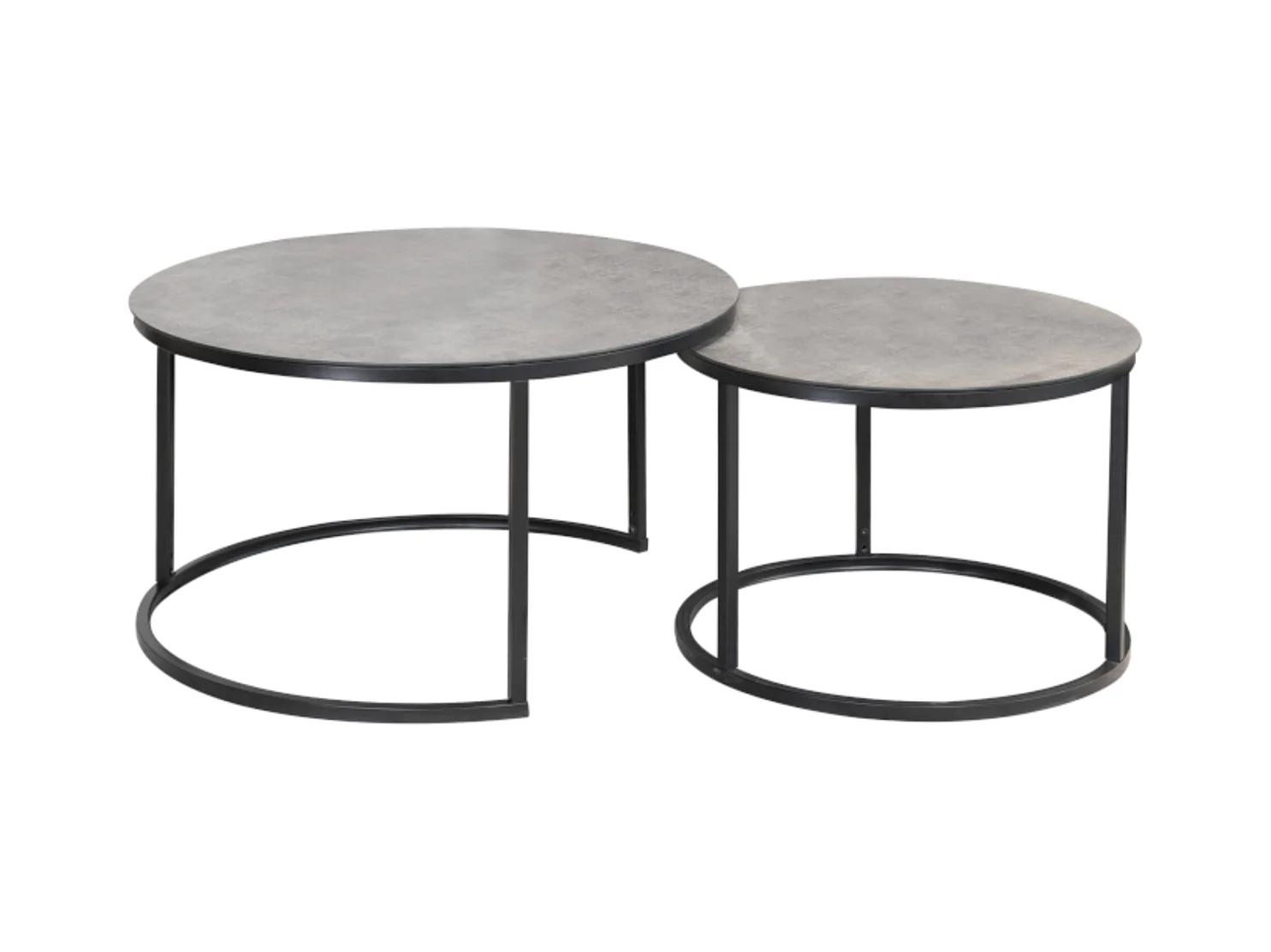 Table gigogne ronde métal noir et marbre gris (x2) Onda
