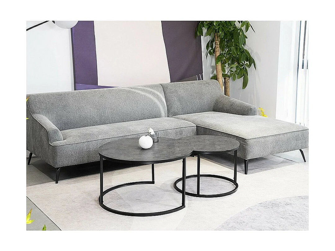 Table gigogne ronde métal noir et marbre gris (x2) Onda