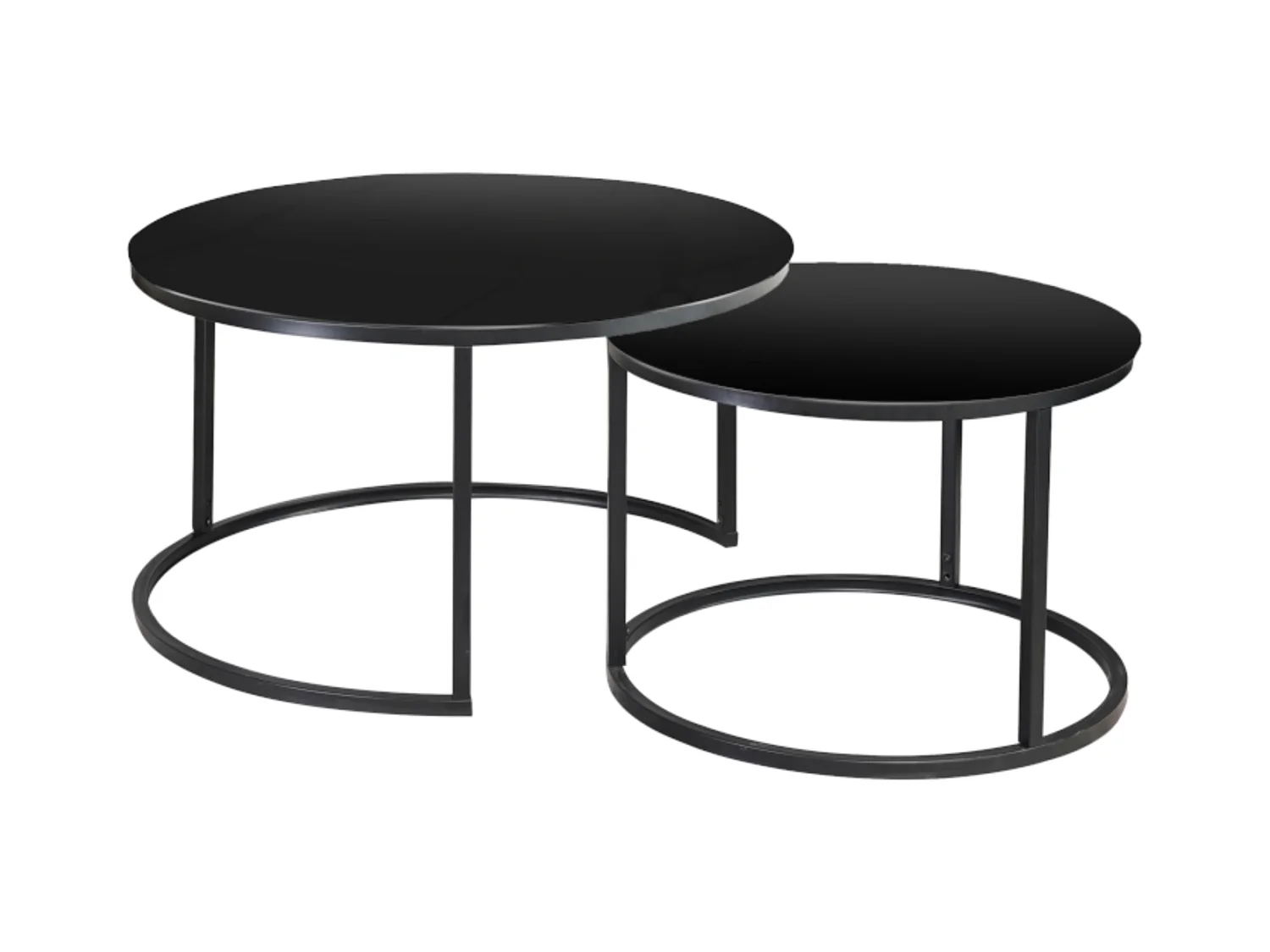 Table gigogne ronde verre et métal noir (x2) Onda