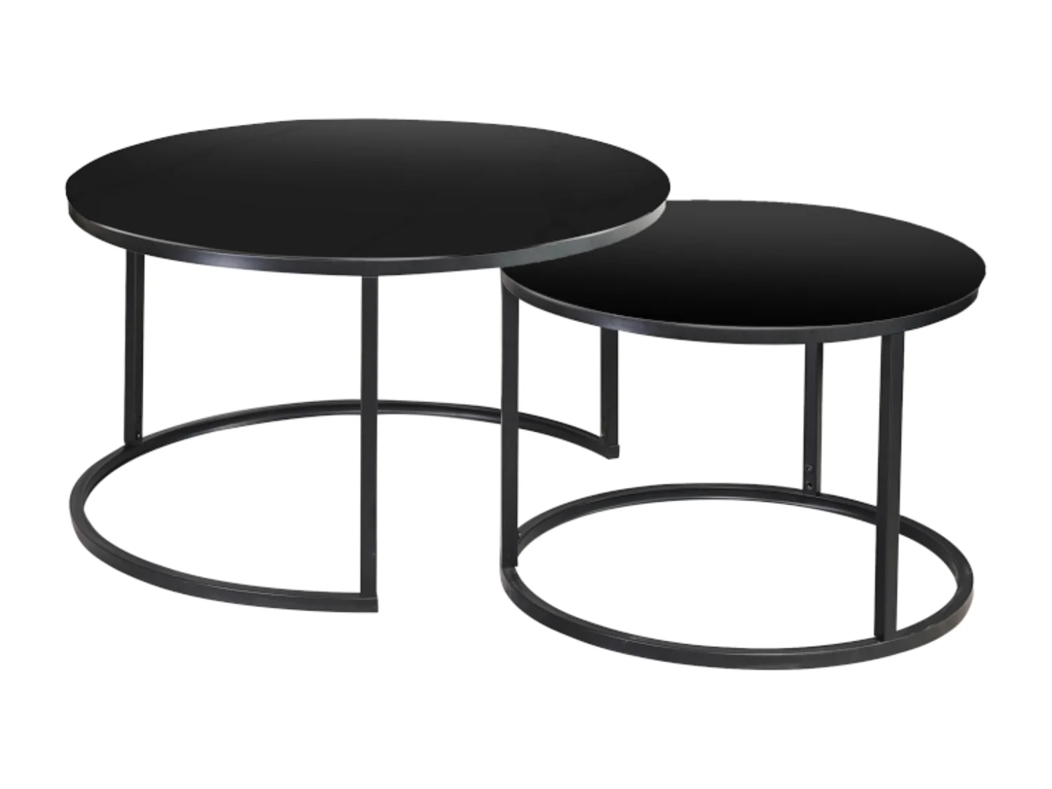 Table gigogne ronde verre et métal noir (x2) Onda
