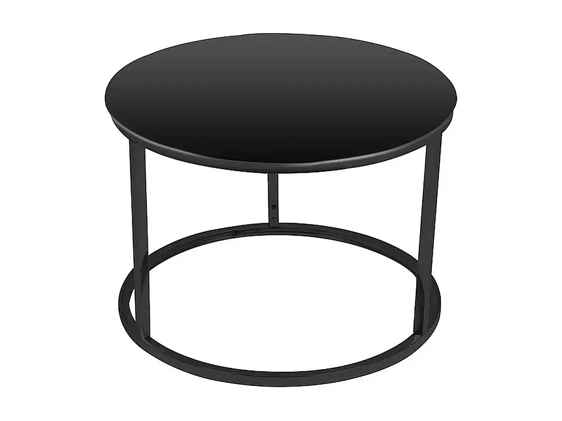 Mesa nido redonda de cristal y metal, negra (x2) Onda