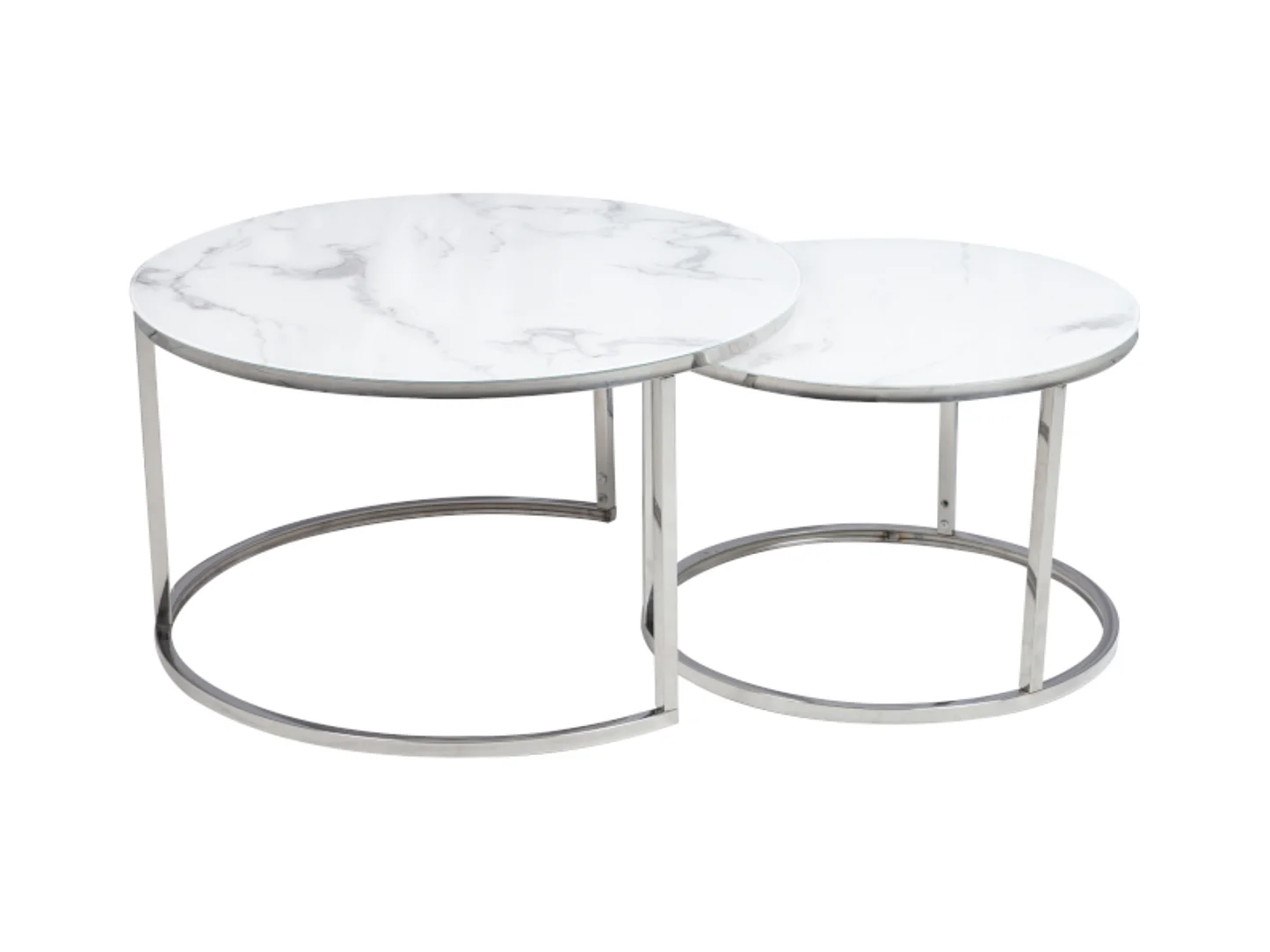 Table gigogne ronde métal chromé et marbre blanc (x2) Onda