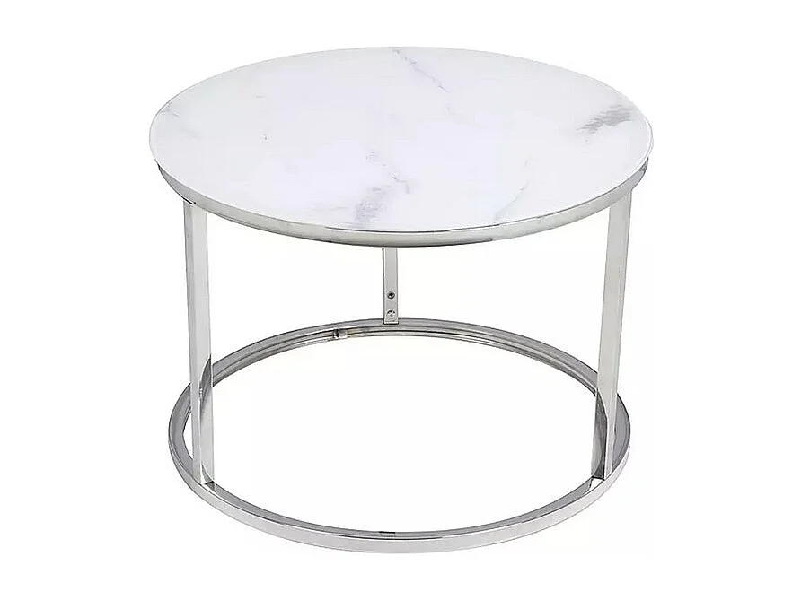 Table gigogne ronde métal chromé et marbre blanc (x2) Onda