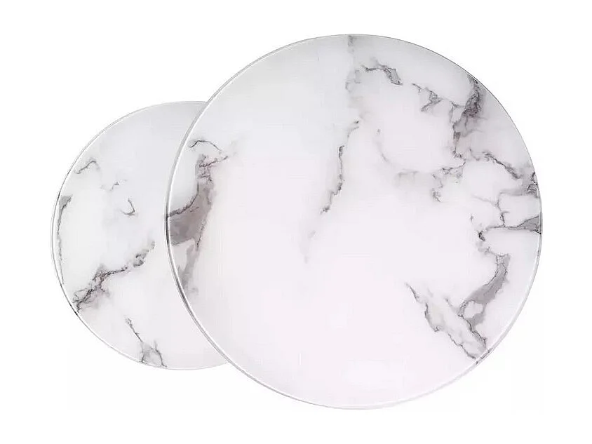 Table gigogne ronde métal chromé et marbre blanc (x2) Onda
